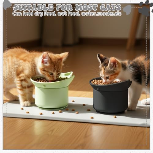 2 Pack Elevated Slow Feeder Cat Bowls Anti Vomit Tilted Raised Cat Bowls - color: Black, Green