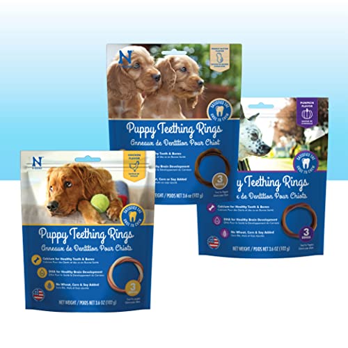 N-Bone Puppy Teething Rings Variety Pack, Chicken, Pumpkin & Peanut Butter Flavors, Natural Puppy Teething Chews & Treats, 3 Bags, 9 Rings (10.8 oz) - size: 2.03 Pound (Pack of 1)