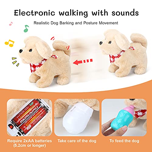 Pet Care Play Set Electric Vet Play Set-Walking ,Barking,Tail Wagging Little Plush Dog Grooming Toys with Puppy Carrier Feeding Dog Educational Toys for Toddler Kids
