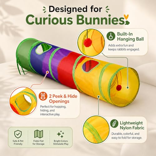 Rabbit Toys, Large Bunny Hideout Tunnel and Tube Rainbow Tunnel for Rabbit Guinea Pig Chinchilla Ferret Rat - color: Rainbow
