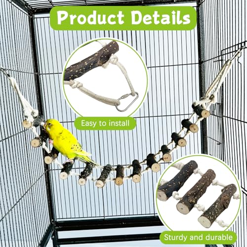 BNOSDM Bird Ladder Wooden 2 PCS Rope Bridge Climbing Chewing Toys 23.6in