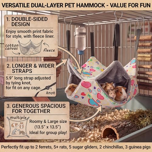 petonfun 2 Pack Ferret Rat Hammock Tunnel for Cage Accessories Toy Bed,Grey