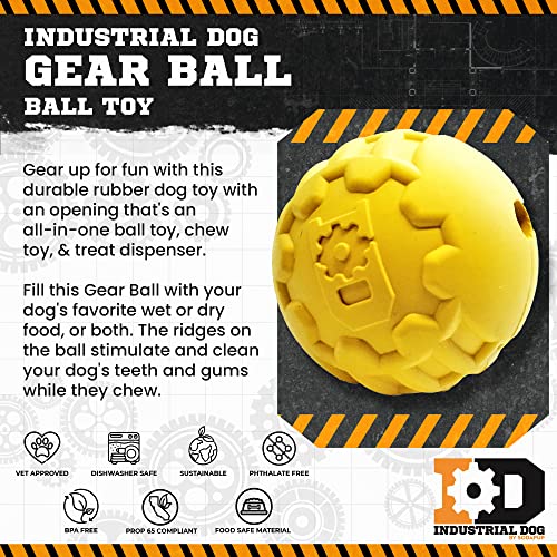 SodaPup Industrial Dog Gear Ball – Durable Ball Toy, Chew Toy, & Treat Dispenser Made in USA from Non-Toxic, Pet-Safe, Food Safe Natural Rubber Material for Bonding, Mental & Physical Exercise, & More - color: Gear Ball Yellow, size: Large