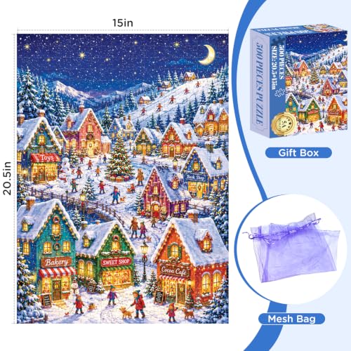 500 Piece Puzzles for Adults, Snow Mountain Ski Village Jigsaw Puzzle - color: Skiing in Town