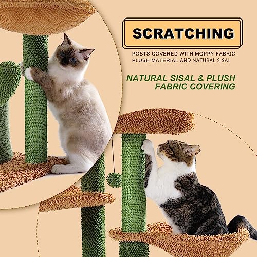 MUTTROS Cactus Cat Tree, Multi-Level Cat Tower with Large Metal Carpet Hammock, Cat Scratching Post for Indoor Cats with Condo & Replaceable Toy Ball, Green - color: Cactus Green, size: 38"