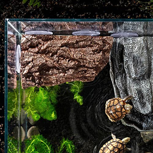 BigTron Turtle Floating Basking Platform - Artificial Bark Decor, Ideal for Aquariums, Terrace Fish Tanks, 3 pcs Suction Cups Included for Easy Installation Resting Terrace for Terrapins (Brown) - color: 8.6*5.1*1.6 Inches Brown