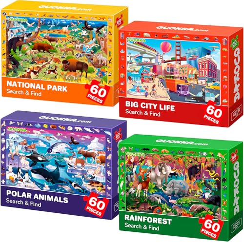 Jigsaw Puzzles for Kids Ages 4-6 - 4 x 60 Piece Kids Puzzles Ages 5-8 - color: Animals