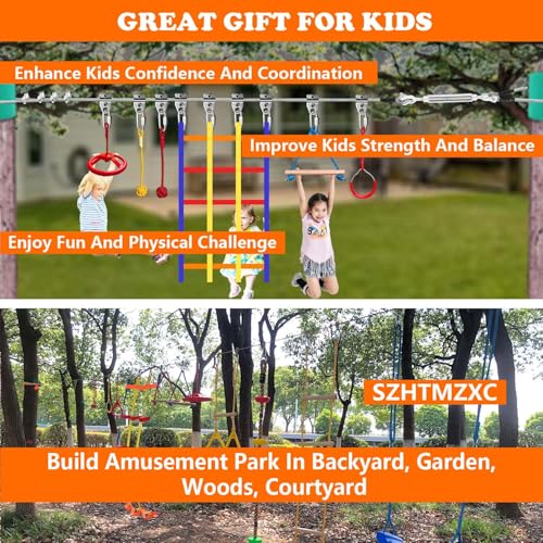 55FT Ninja Warrior Obstacle Course for Kids Backyard Outdoor - size: 55FT 12Pcs