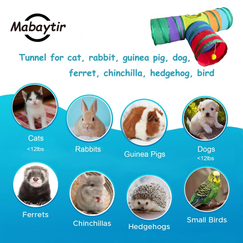 3-Way Collapsible Cat Tunnel Tube Toy Rainbow T-Shape - color: Rainbow T