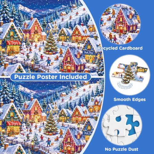500 Piece Puzzles for Adults, Snow Mountain Ski Village Jigsaw Puzzle - color: Skiing in Town