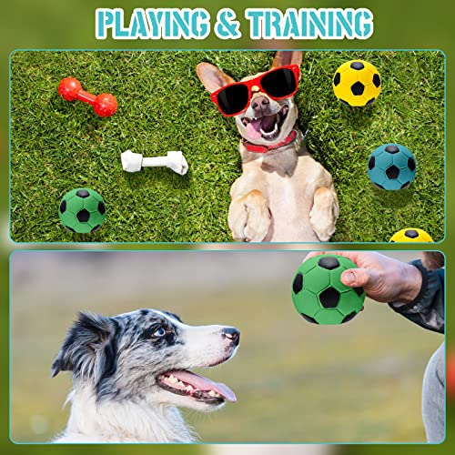 Sumind 9 Pcs Latex Squeaky Dog Toys 2.76 inch Soccer Ball Interactive Fetch Toys Soft Football Puppy Chew Balls for Small Medium and Large Dogs(Yellow, Blue, Green) - color: Yellow, Blue, Green