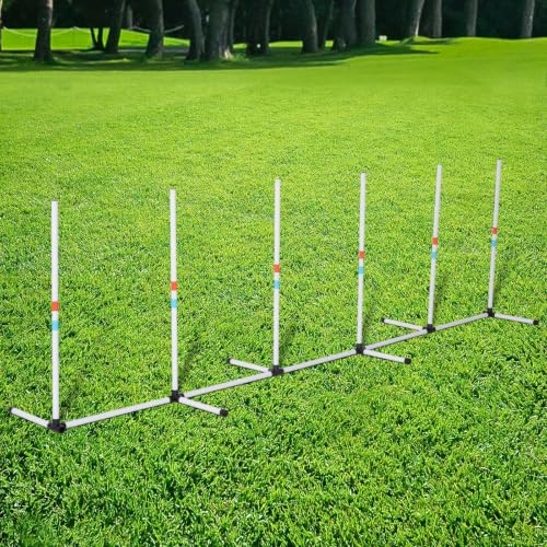 PawHut Adjustable Dog Agility Training Obstacle Set with Weaves Poles and Storage Bag