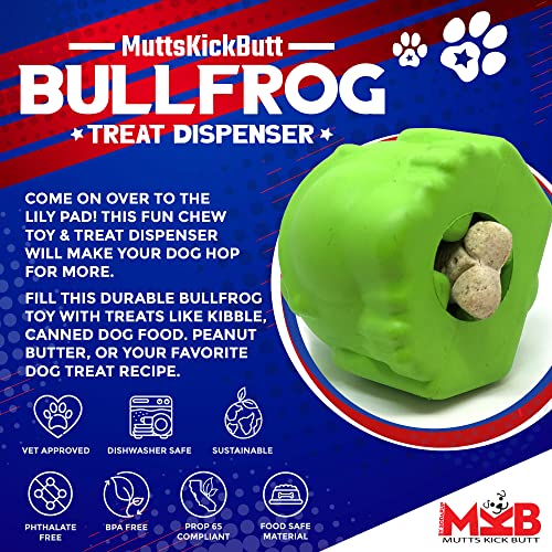 SodaPup MuttsKickButt Bullfrog – Durable Dog Treat Dispenser & Chew Toy Made in USA from Non-Toxic, Pet Safe, Food Safe Natural Rubber for Mental Stimulation, Problem Chewing, Calming Nerves & More - color: Bull Frog Green