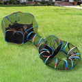 Outdoor Cat Enclosure 4-in-1 Portable Tunnels with Tent Cube Pop up Catio - size: Rainbow Black 4-in-1