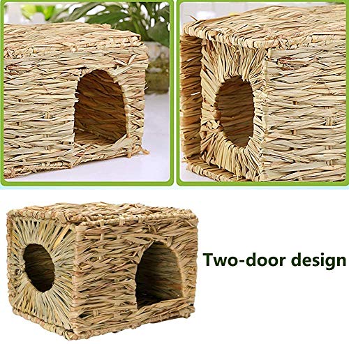 Tfwadmx Rabbit Grass House 2PCS, Extra Large - Natural Hand Woven Seagrass Play Hay Bed, Hideaway Hut Toy for Bunny Hamster Guinea Pig Chinchilla Ferret - size: 2pcs (14.6 x 11.4 x 10.2in)