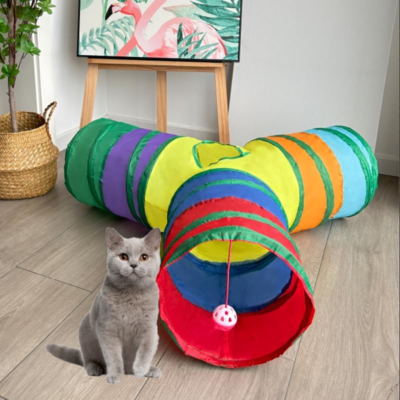 3-Way Collapsible Cat Tunnel Tube Toy Rainbow Y-Shape - color: Rainbow Y