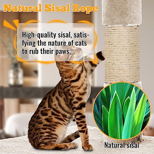 FDW 37.8 inch Cat Tree Cat Tower for Indoor Cats with Scratching Posts,Multi-Level Cat Furniture Activity Center Stand House Cat Condo Modern Cat Tower with Hanging Cradle & Funny Toy,Beige - color: Beige