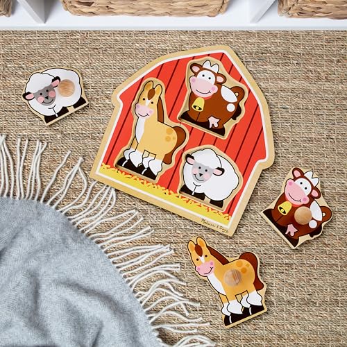 Melissa & Doug Barnyard Animals Jumbo Knob Puzzle, Wooden Peg Puzzle for Toddlers, Educational Toy for Shape Recognition and Fine Motor Skills, Ages 1+ - size: Small (1 Puzzle), style: Barnyard Animals