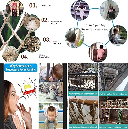 KACQIHTU Hemp Rope Net Kids Climbing Safety Net Child Safety Rope Netting Balcony Stairs Fence Garden Playground Protection Net Indoor & Outdoor Decor Rope Net - color: 6mm/8cm, size: 3.3X16.4ft