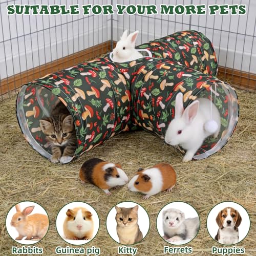 BWOGUE Bunny Tunnels & Tubes, 3-Way Collapsible Rabbit Hideout for Bunnies - color: Mushroom