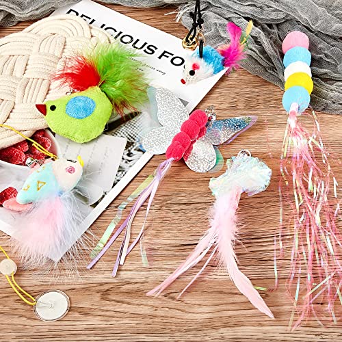 8 Pcs Doorway Cat Toys Indoor Feather Cat Toys Door Hanger Cat Toys Interactive Hanging Cat Toys Dragonfly Little Mouse Toys Retractable Cat Teaser Toys Kitten Toys for Play, 6 Styles (Vibrant Style) - style: Vibrant Style