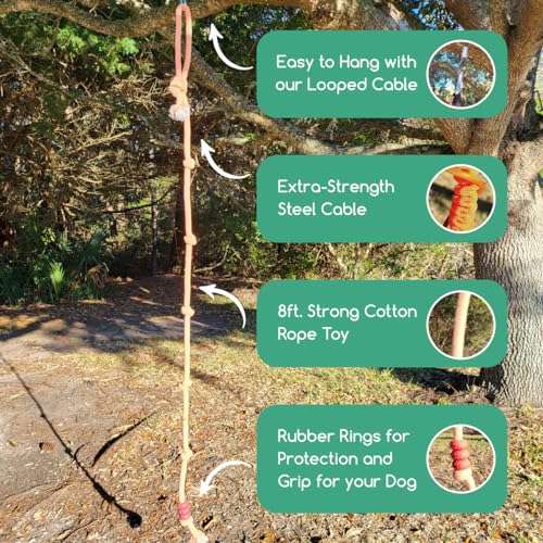 Tumbo Tugger Xtreme - Large Dogs - 1000 lb Breaking Strength - Dog Tree Hanging Bungee Tug Toy for Exercise - Outdoor Play Cord & Tugger - Spring Pole Rope Toy - Dog Playground Backyard