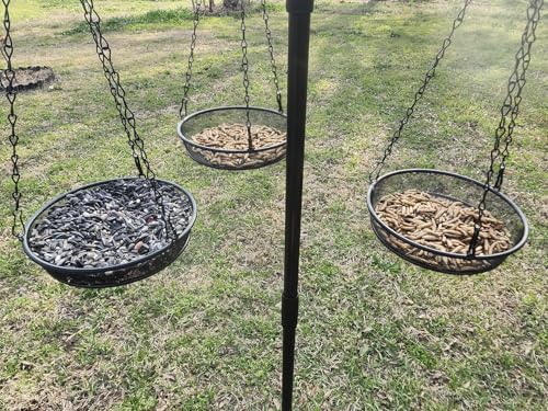 2 Pack 8" Diameter Hanging Bird Feeder Tray Round Metal Mesh Seed Container Outside Garden Decoration Backyard Wild Bird Feeding