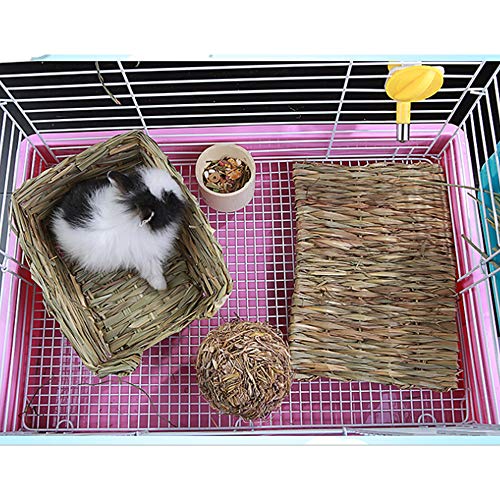Hamiledyi Grass Mat Woven Bed Mat for Small Animal Bunny Bedding(Pack of 3)