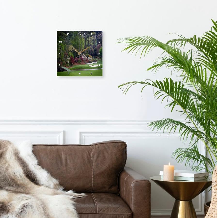 Wall Clock Silent - 13 inch - Augustas Amen Corner Golf Course - Golfers on Bridge - Landscape