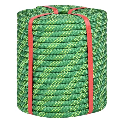 1/2 Inch Static Climbing Rope (150 Ft) - 9000lbs High Strength Arborist Bull Rope for Tree Pulling, Rigging & Rappelling - 48 Strand Polyester Braided Core, Green - size: 1/2in x 150ft, style: Green