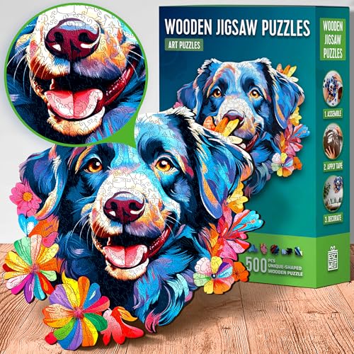ESC WELT Wooden Dog Puzzle 200 Pieces - Captivating Mind Entertainment for Teens and Adults - Fun and Environmentally Friendly Toy - Challenging Jigsaw Game - Wooden Puzzle - color: Dog, size: 200 pcs