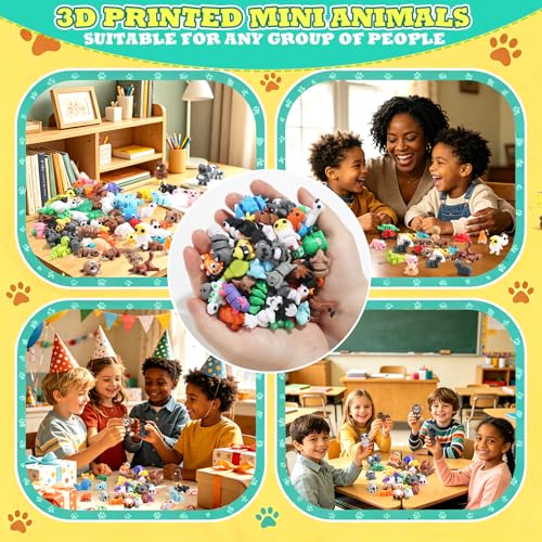 100 Pcs Mini 3D Printed Animals, Cute Desk Pets Classroom Prizes Toys - style: 100 Pcs Animals