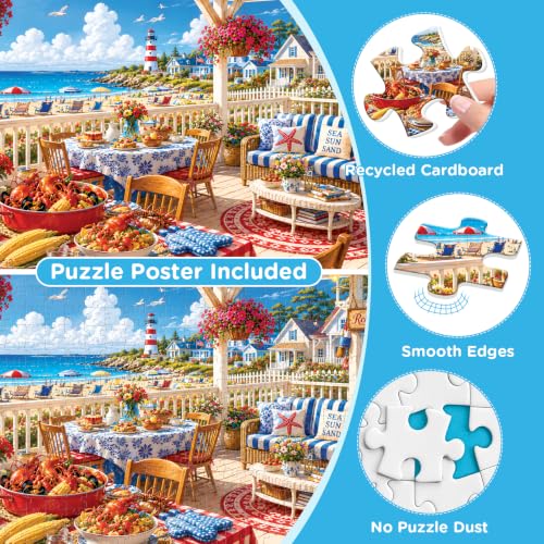 500 Piece Puzzles for Adults, Coastal Pergola Seafood Dinner Jigsaw Puzzle - color: Seaside Restaurant