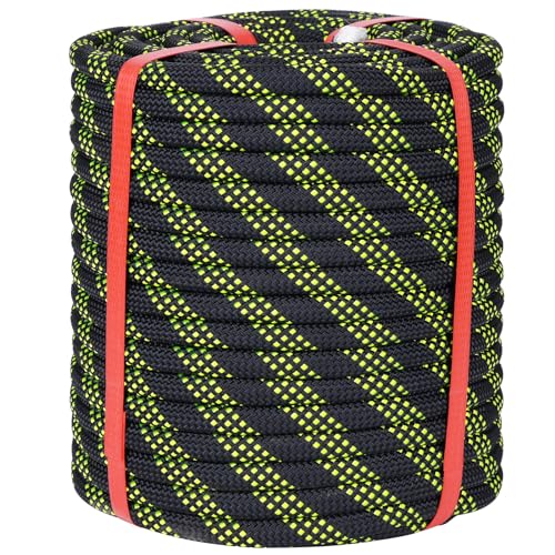 1/2 Inch Static Climbing Rope (150 Ft) - 9000lbs Heavy Duty Arborist Bull Rope for Tree Work, Tactical Rigging & Rappelling - 48 Strand Core, Black - size: 1/2in x 150ft, style: Black