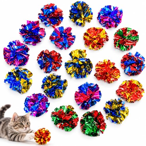 Cat Toys 20 Packs Interactive Crinkle Ball, 2.3 Inch Bright Colors Cat Ball Toys to Attract and Engage Cats, Promote a Healthy Lifestyle for All Breed Sizes Cats - size: 20 Packs