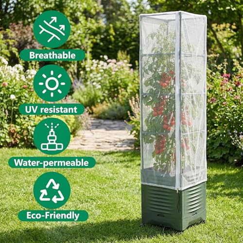 4 Pcs Garden Bird Netting Plant Cover for Square Tomato Cage, 59" x 17.7" Insect Bird Barrier Tomato Cage Net with Zipper & Drawstring, Tomato Trellis Netting Protection Cover for Protecting Plants - color: 4 Pcs, size: 59 x 17.7 inch