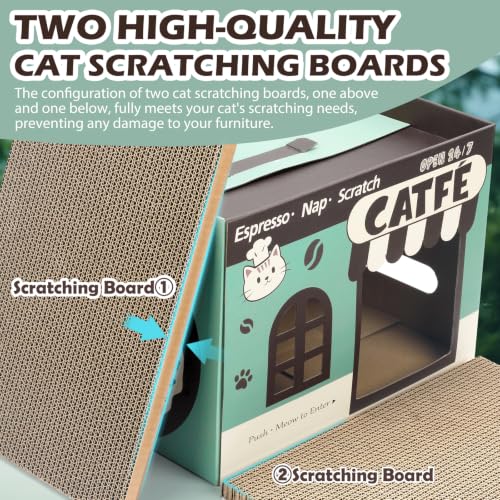 Cardboard Cat Scratcher House, Corrugated Scratching Pad with 2 Pads, Green - size: New-Green