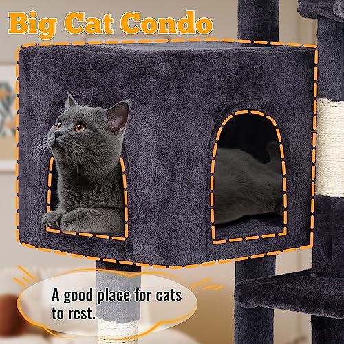 FDW 37.8" Cat Tree Tower | Dark Gray | Multi-Level Indoor Activity Center - color: Dark Gray