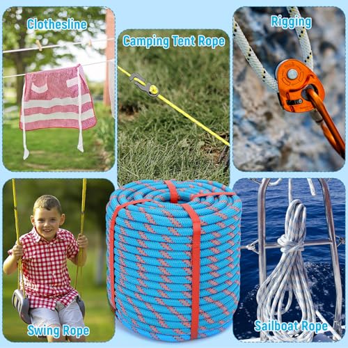 1/2 in x 200Ft Static Polyester Arborist Rope, ASTM F2116 Certified 9000Lbs MBS 48 Strands Bull Rope for Climbing Tree Swing Pulling Sailing - size: 1/2 x 200ft, style: Blue