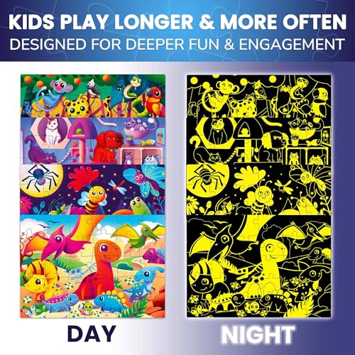 30 Pieces Puzzles for Kids Ages 3-5 – 4 Jigsaw Toddler Puzzles Ages 4-6 - color: Dinosaur & Animals
