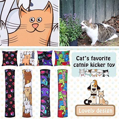 Hungdao 8 Pieces Catnip Kicker Toys Cat Kick Sticks Interactive Pillow Toys for Indoor Kitten Pet Chew Supplies, 2 Shapes and 4 Designs