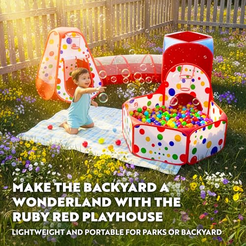 Playz 5pc Pop Up Play Tent and Crawl Through Tunnels for Kids w/Carry Bag - color: Red