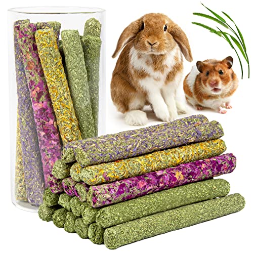 Sofier 32Pcs Timothy Hay Sticks 320g for Rabbit, Guinea Pig, Hamster - Natural Handmade Treats and Chews for Teeth - Chinchilla, Rat, Gerbil Toys