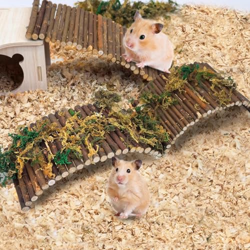 PINVNBY Hamster Toys, Wooden Hamster Ladder Bridge Tunnel Hide, Hamster Cage Accessories for Chinchillas Guinea Pigs Hamster Mouse Rat Ferre, Rodents Natural Hideout for Small Animals (8 Pack) - color: 8 PCS, Wood