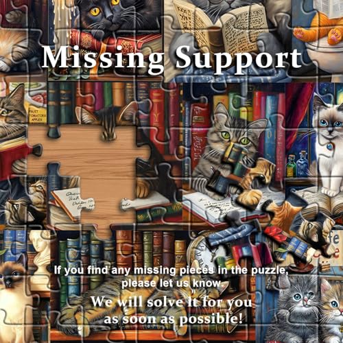 Vintage Cat Puzzles for Adults 1000 Pieces，PICKFORU Retro Cat Library Themed, Book Kitten Bookshelf Jigsaw Puzzles Collage Challenge - style: Retro