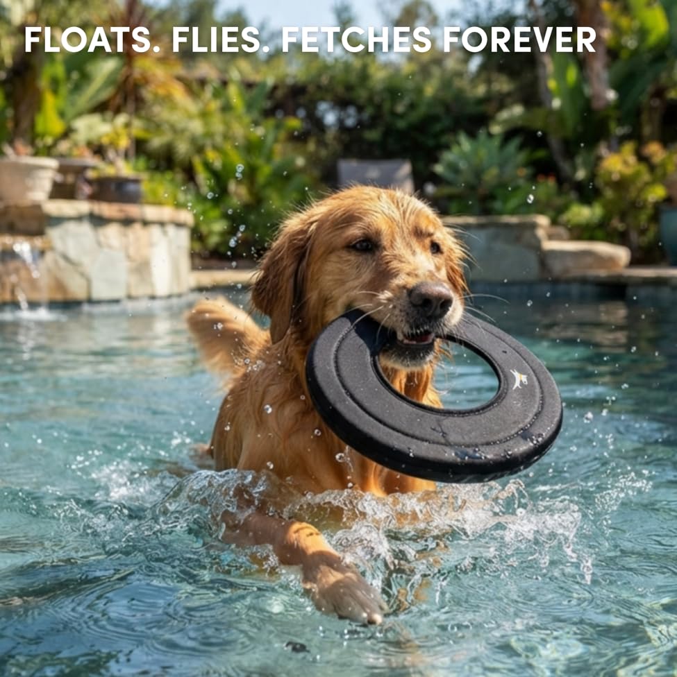 OllyDog Mini Super Flyer, Dog Flying Disc – Floating Fetch Toy, Soft on Teeth, Eco-Friendly Recycled Material, Lightweight, for Small & Medium Dogs (Raven, 9") - color: Raven