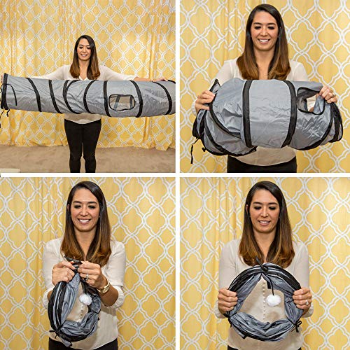 PetLike S Way Cat Tunnel Collapsible Pop-up Pet Tube Hideaway Play Toy with Ball (S-Way, Grey) - color: Grey, size: S-Way