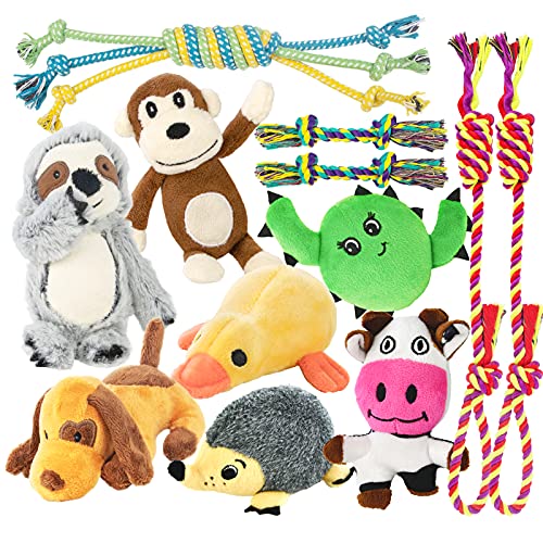 LEGEND SANDY Puppy Toys, Squeaky Dog Toys for Small Dogs, 12 Pack Puppy Chew Toys for Teething, Dog Rope Toy and Cute Stuffed Animals Value Bundle - color: 12 Pack Puppy Toys