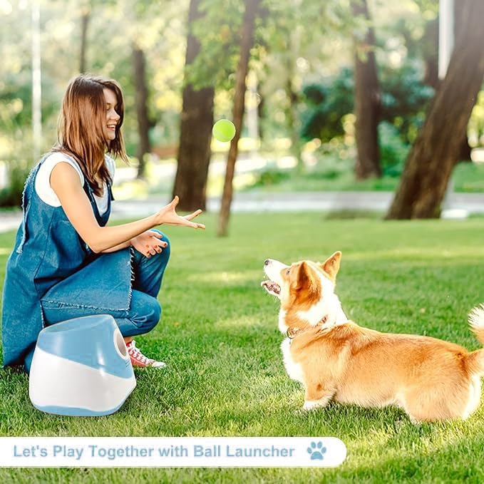 MEKAPLE Automatic Dog Ball Launcher, Dog Ball Thrower Machine with 10-30Ft 3 Launching Distance, Interactive Toys for Small-Medium Dogs Indoor & Outdoor with 15 Mini Tennis Balls (2 inch) -Blue - color: Blue