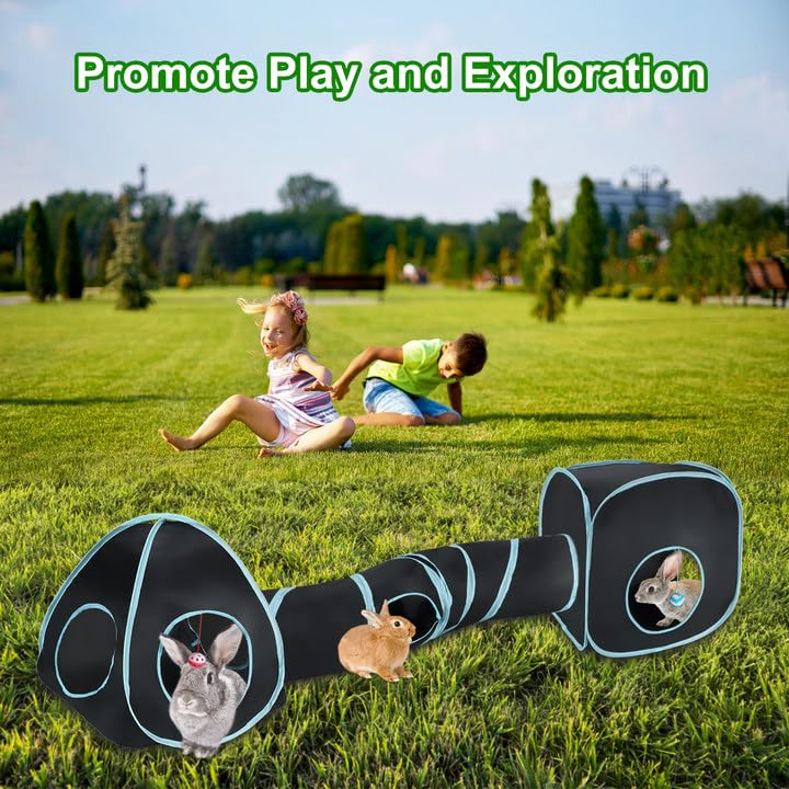 BWOGUE Bunny Tunnels & Tubes, 3-in-1 Collapsible Rabbit Hideout Toy Set - color: Blue